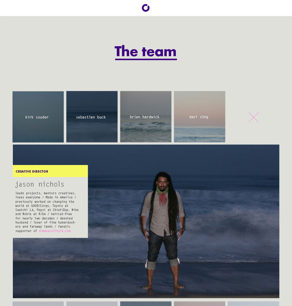 The team page of the website