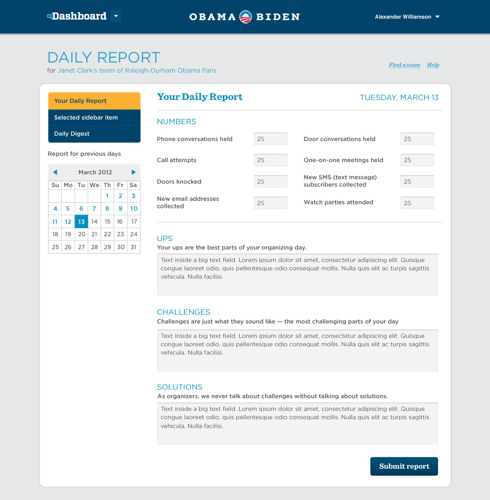 An online tool for delivering a daily report to field team leadership