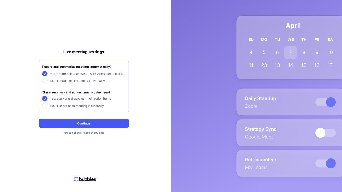 Live meeting settings for choosing automatic recording and whether summaries and action items are shared with invitees.
