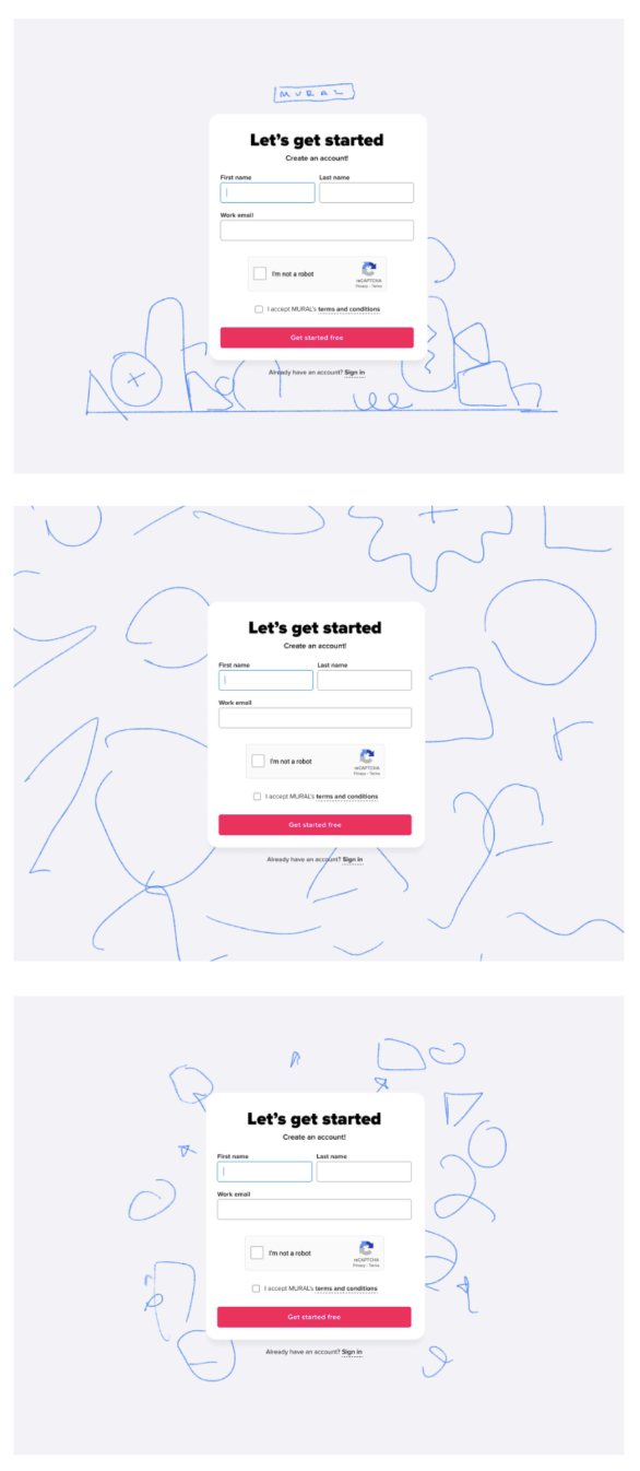 Sketches of potential compositions of the signup form