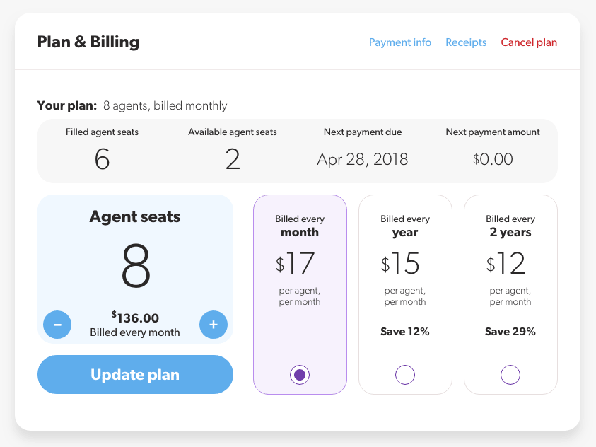 Screen grab of the billing app circa 2018