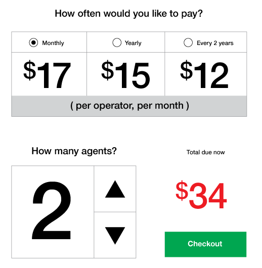 Wireframe of the new per-agent billing concept