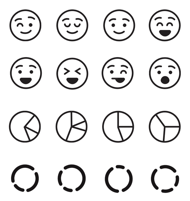 Vector elements including slimey faces and various graphs and charts